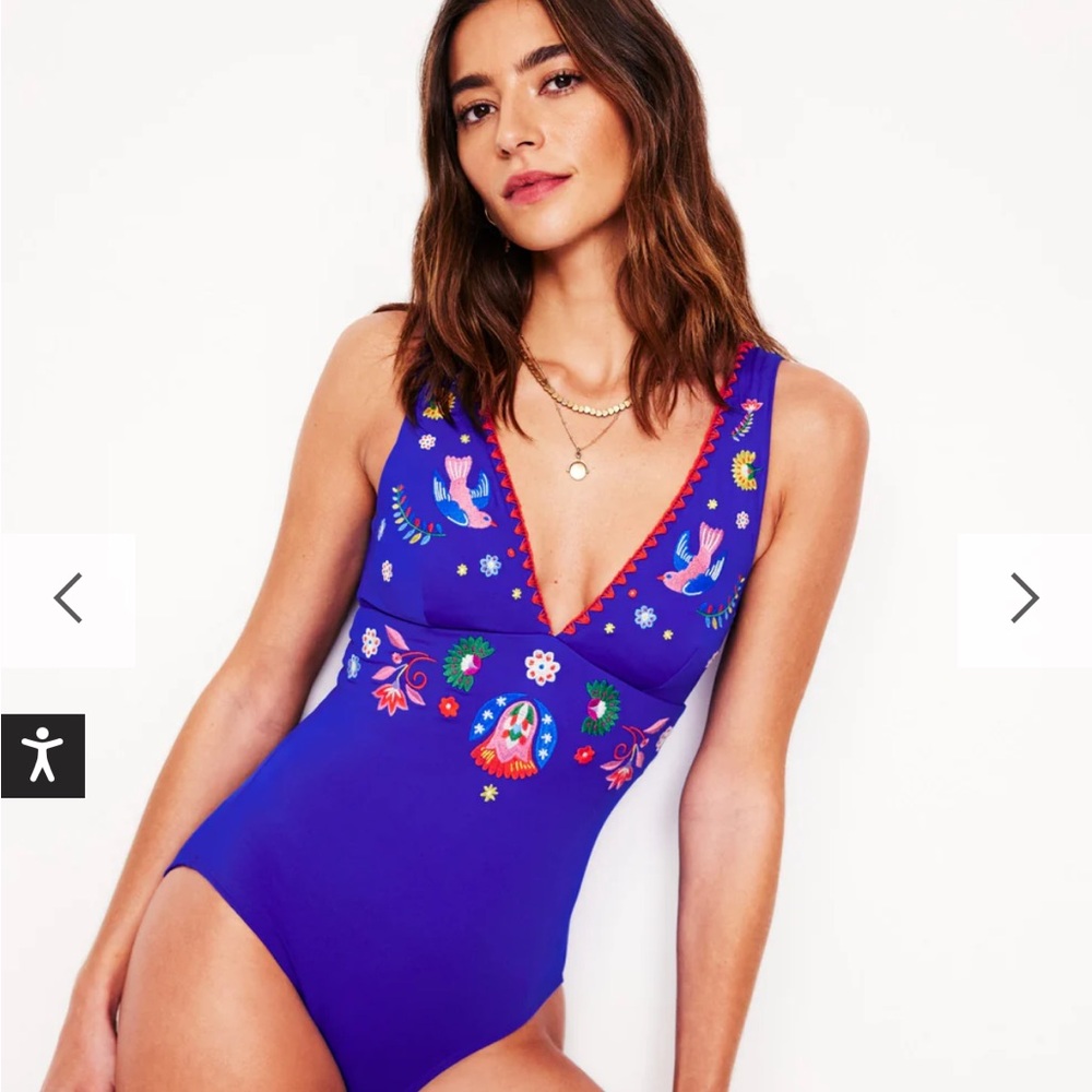 Boden Bright Blue and Red Floral One Piece Swimsuit